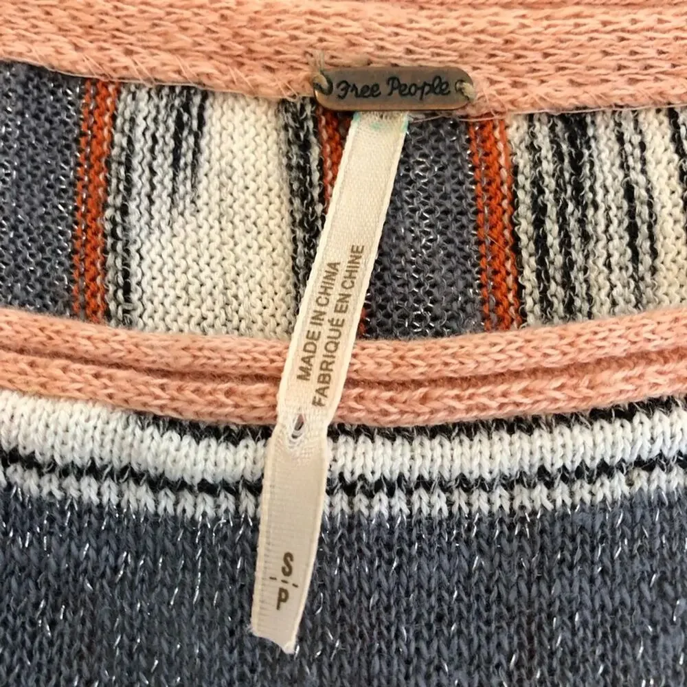 Free People Horizon‎ white blue orange mixed stripe belted knit dress size Small